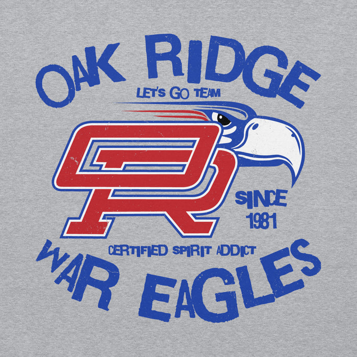 Close-up view of Oak Ridge High School War Eagles Grey Classic Unisex Hoodie 228