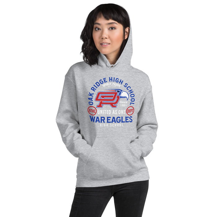 Woman wearing Oak Ridge High School War Eagles Grey Classic Unisex Hoodie 208