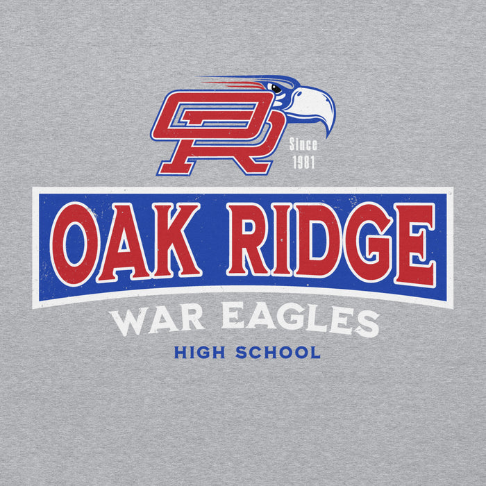 Close-up view of Oak Ridge High School War Eagles Grey Classic Unisex Hoodie 202