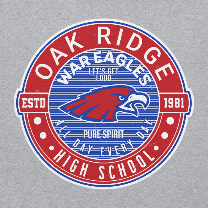 Close-up view of Oak Ridge High School War Eagles Grey Classic Unisex Hoodie 224