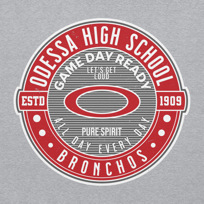 Close-up view of Odessa High School Bronchos Grey Classic Unisex Hoodie 224