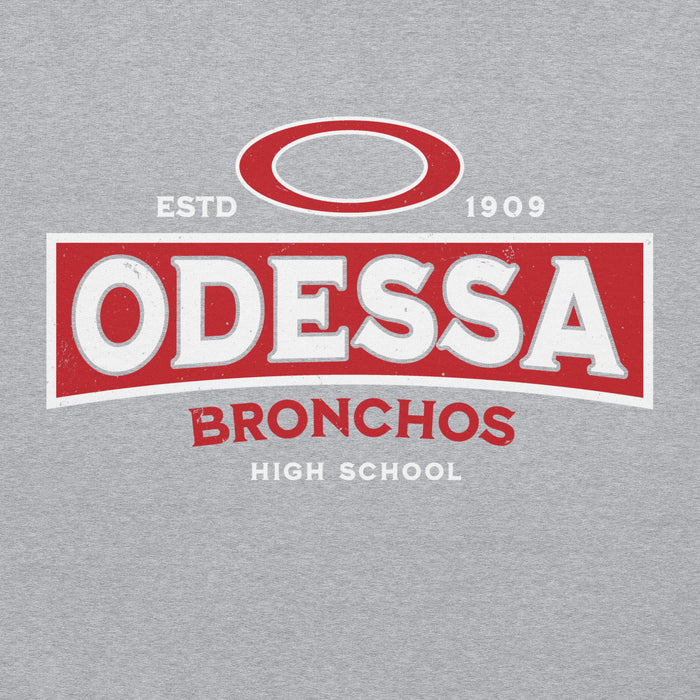 Close-up vie wof Odessa High School Bronchos Grey Classic Unisex Hoodie 202