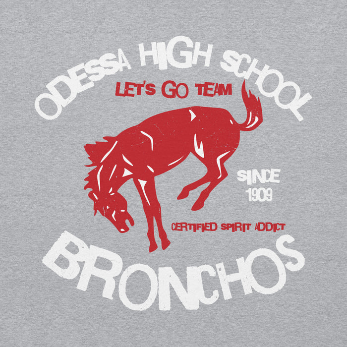 Close-up view of Odessa High School Bronchos Grey Classic Unisex Hoodie 228