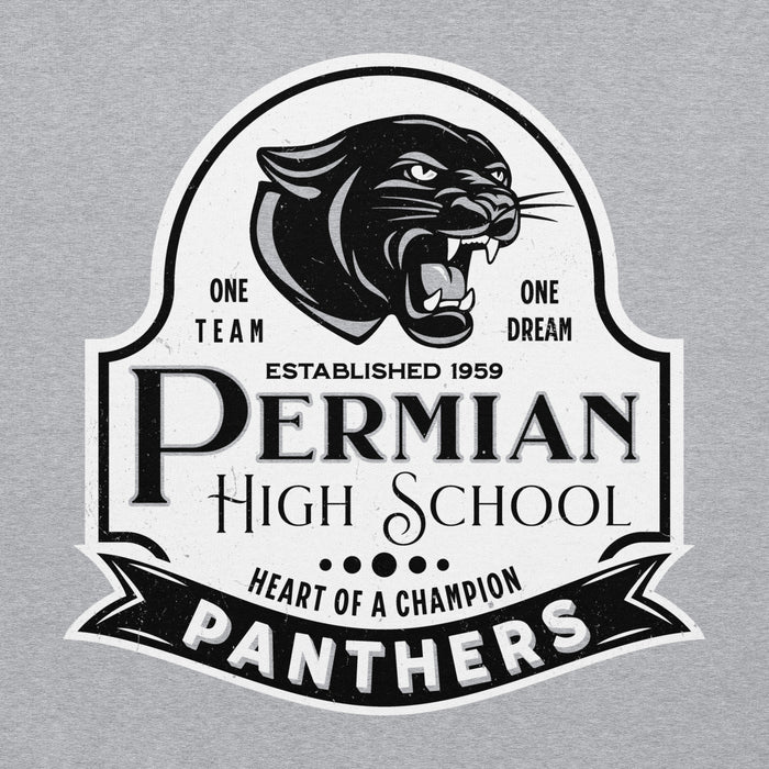 Close-up view of Permian High School Panthers Grey Classic Unisex Hoodies 219