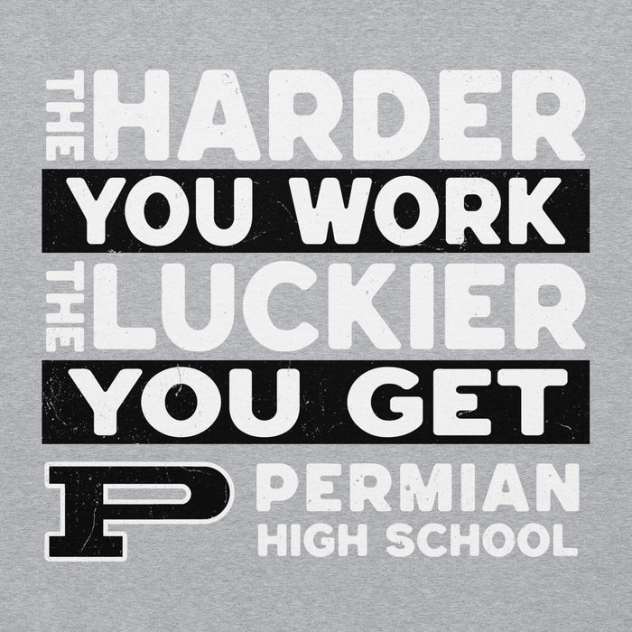 Close-up view of Permian High School Panthers Grey Classic Unisex Hoodies 238