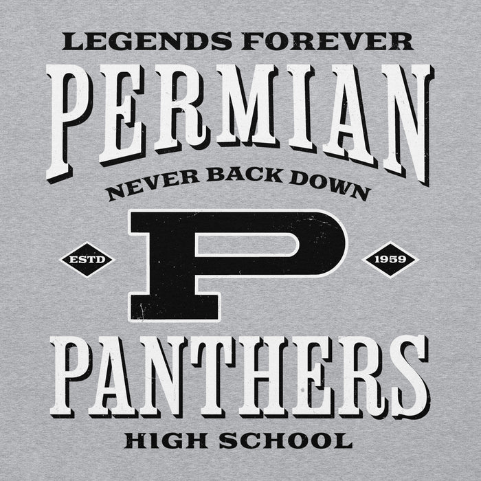 Close-up view of Permian High School Panthers Grey Classic Unisex Hoodies 230