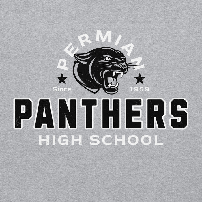 Close-up view of Permian High School Panthers Grey Classic Unisex Hoodies 222