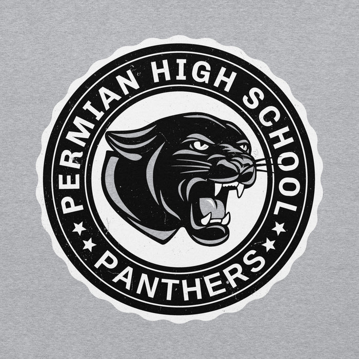 Close-up view of Permian High School Panthers Grey Classic Unisex Hoodies 216