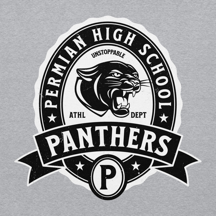 Close-up view of Permian High School Panthers Grey Classic Unisex Hoodie 212