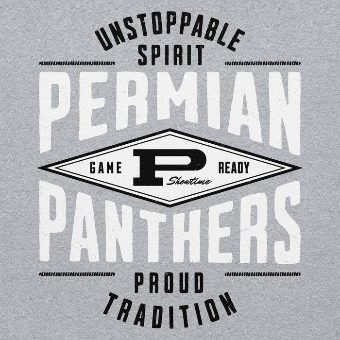 Close-up view of Permian High School Panthers Grey Classic Unisex Hoodie 210