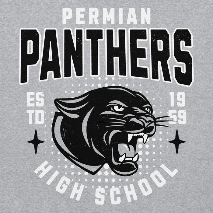Close-up view of Permian High School Panthers Grey Classic Unisex Hoodie 204