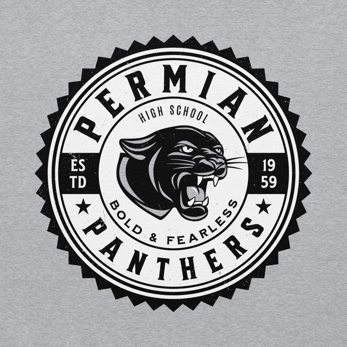 Close-up view of Permian High School Panthers Grey Classic Unisex Hoodie 203