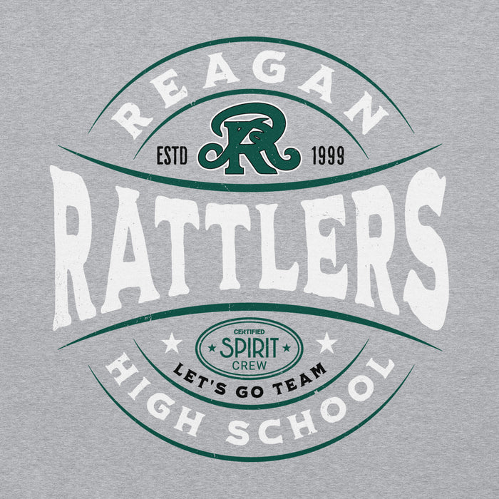 Close-up view of Reagan High School Rattlers Grey Classic Unisex Hoodie 218