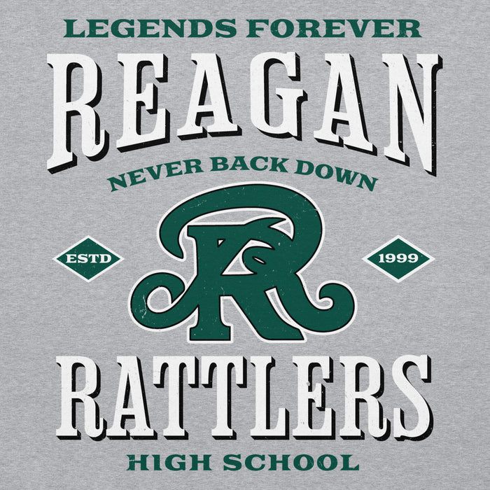 Close-up view of Reagan High School Rattlers Grey Classic Unisex Hoodie 230