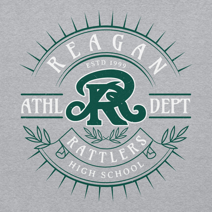 Close-up view of Reagan High School Rattlers Grey Classic Unisex Hoodie 201