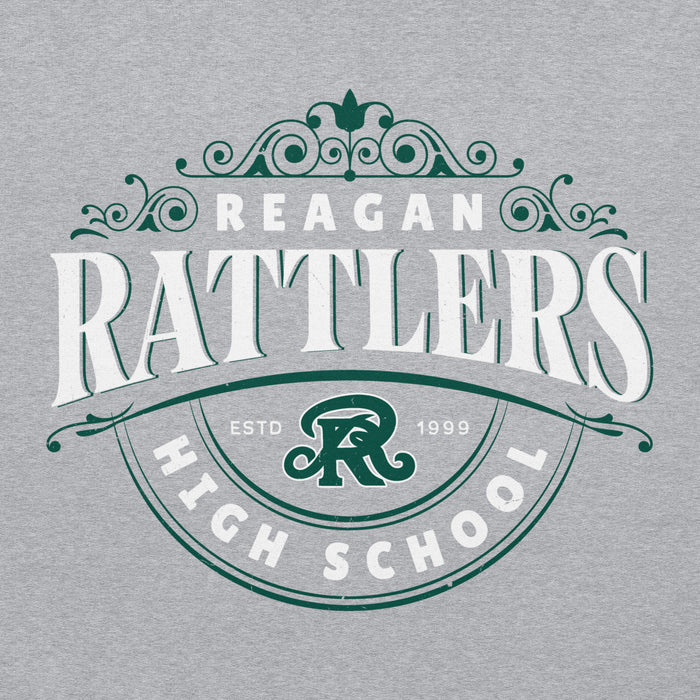 Close-up view of Reagan High School Rattlers Grey Classic Unisex Hoodie 211