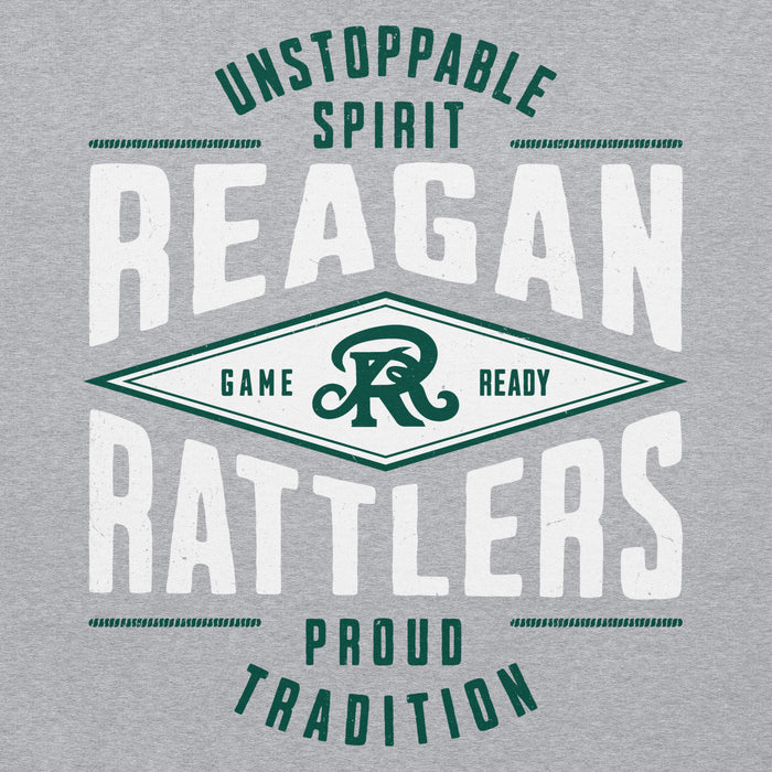 Close-up view of Reagan High School Rattlers Grey Classic Unisex Hoodie 210