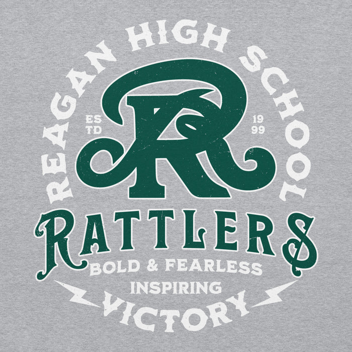 Close-up view of Reagan High School Rattlers Grey Classic Unisex Hoodie 206