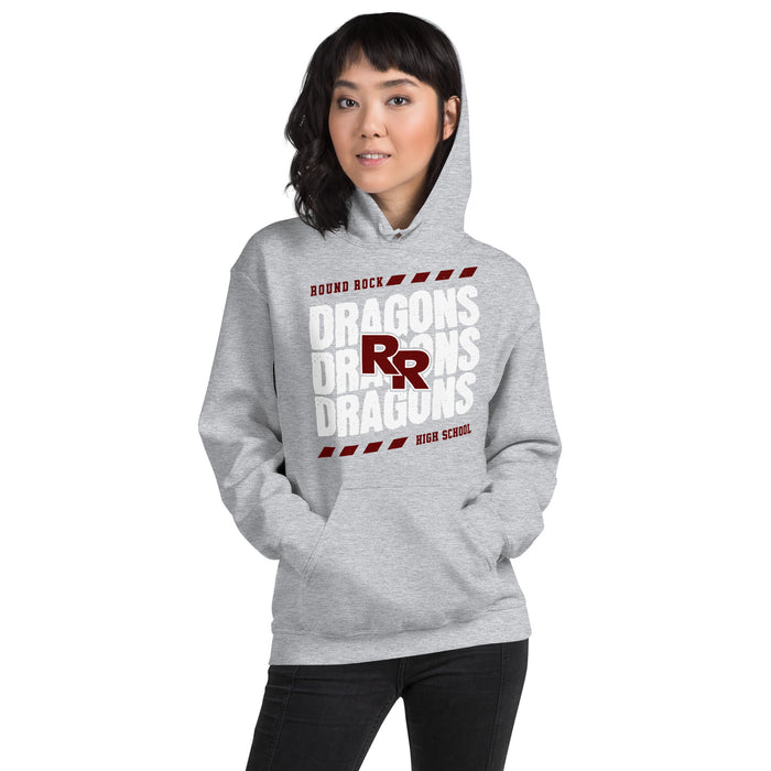Woman wearing Round Rock High School Dragons Grey Classic Unisex Hoodie 223