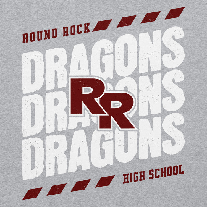 Close-up view of Round Rock High School Dragons Grey Classic Unisex Hoodie 223