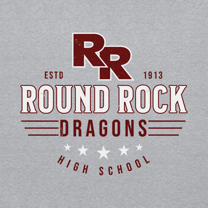 Close-up view of Round Rock High School Dragons Grey Classic Unisex Hoodie 217