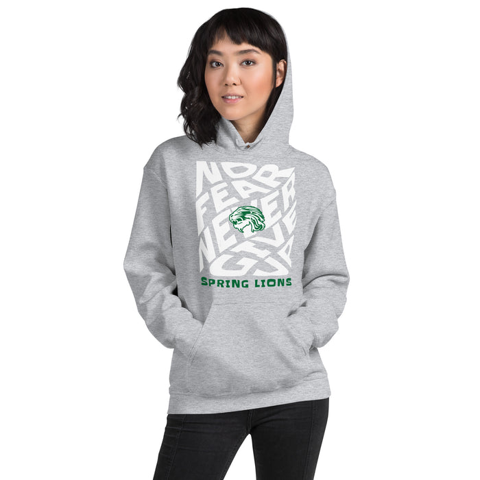 Woman wearing Spring High School Lions Grey Classic Unisex Hoodie 236