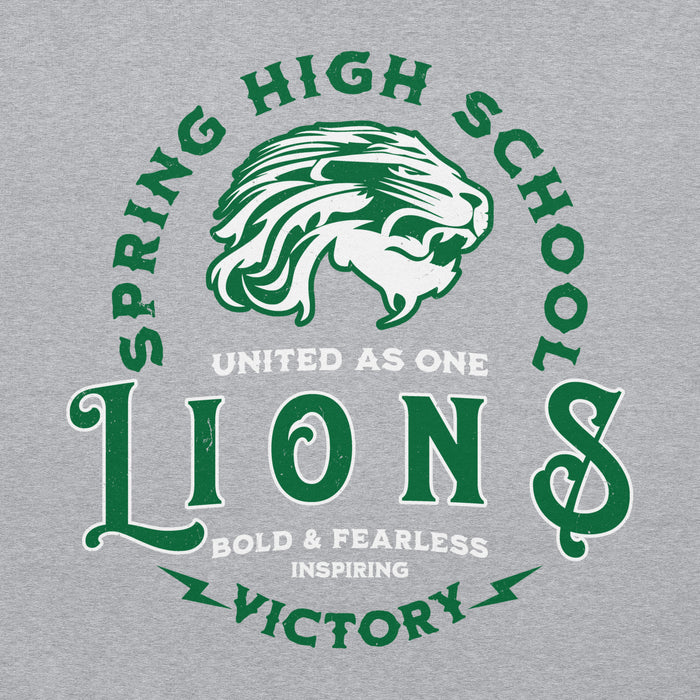 Close-up view of Spring High School Lions Grey Classic Unisex Hoodie 206