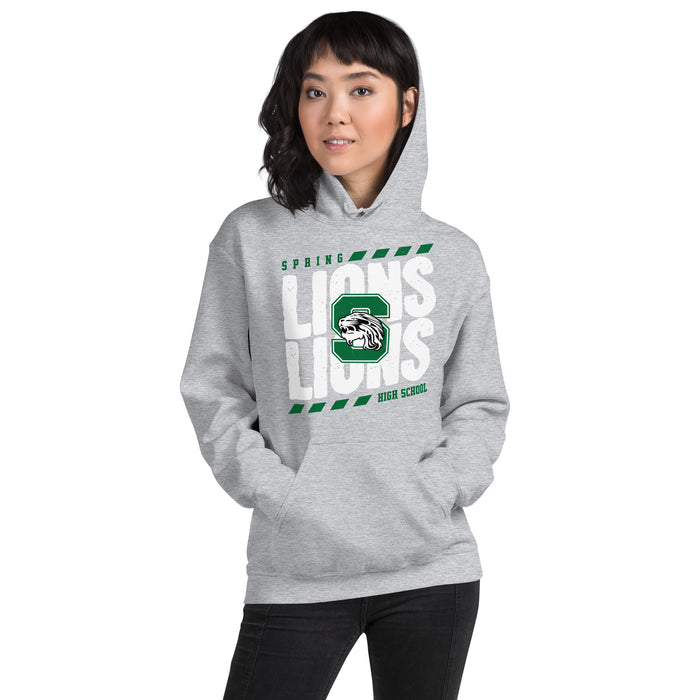Woman wearing Spring High School Lions Grey Classic Unisex Hoodie 223