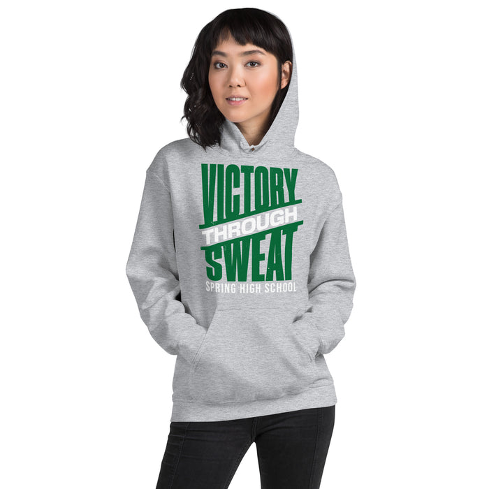 Woman wearing Spring High School Lions Grey Classic Unisex Hoodie 241