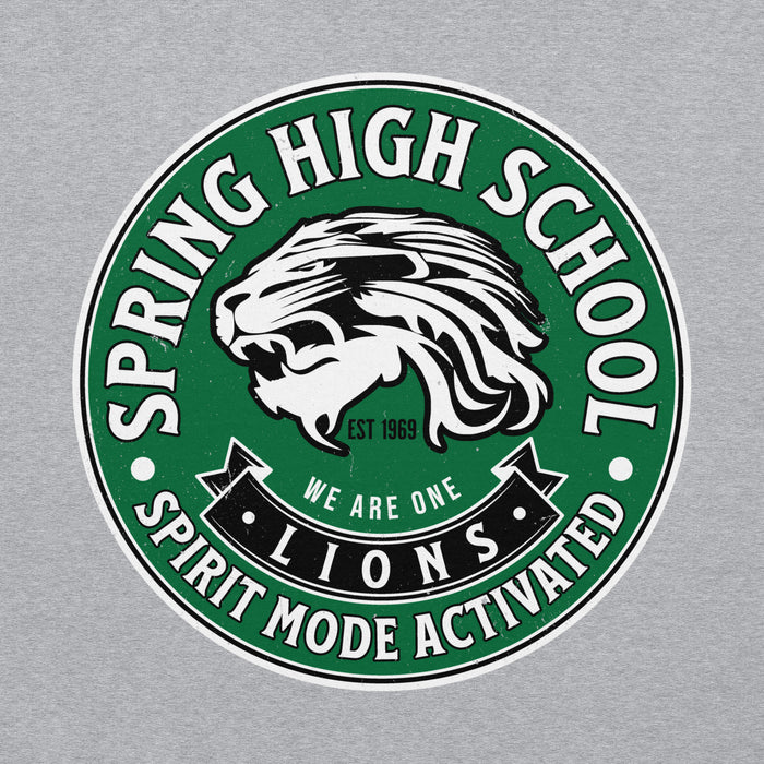 Close-up view of Spring High School Lions Grey Classic Unisex Hoodie 215