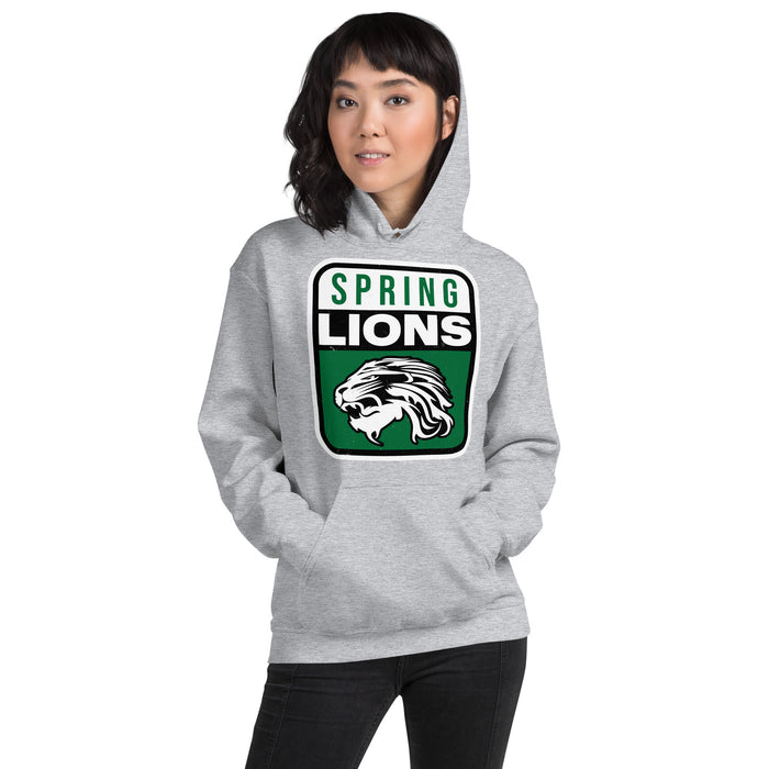 Woman wearing Spring High School Lions Grey Classic Unisex Hoodie 001