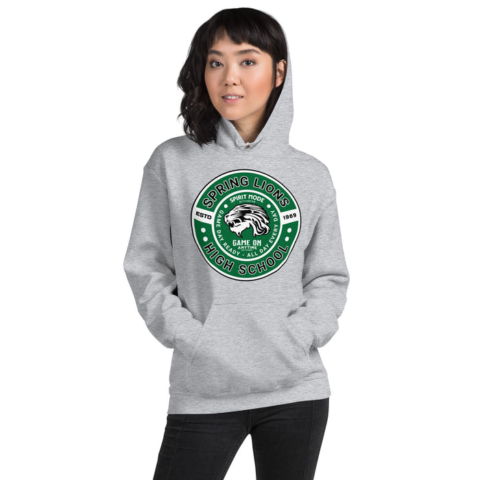 Woman wearing Spring High School Lions Grey Classic Unisex Hoodie 239