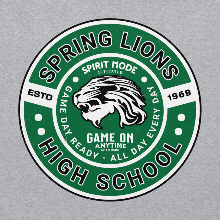 Close-up view of Spring High School Lions Grey Classic Unisex Hoodie 239