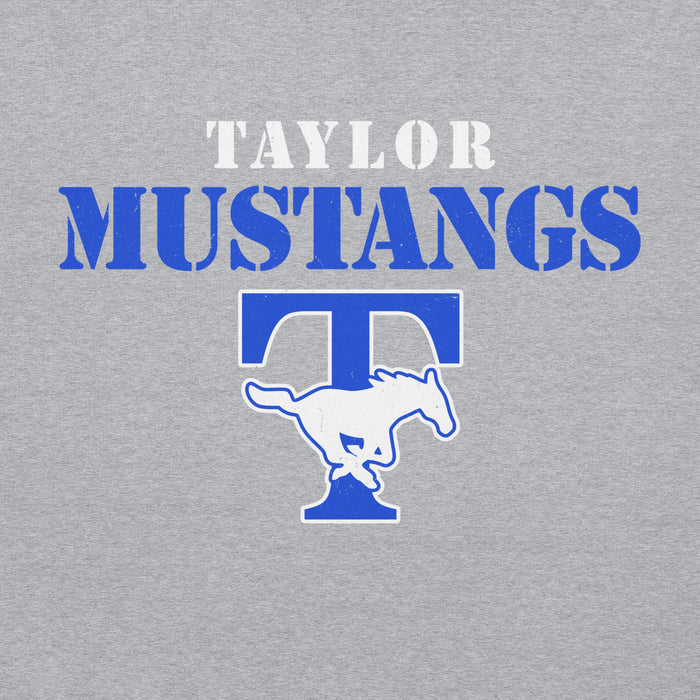Close-up view of Taylor High School Mustangs Grey Classic Unisex Hoodie 017