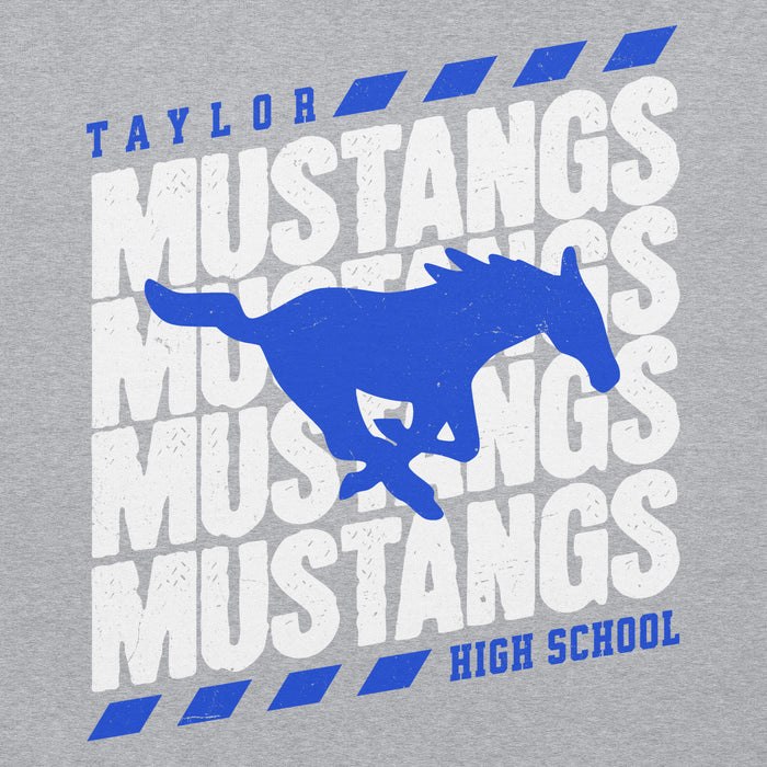 Close-up view of Taylor High School Mustangs Grey Classic Unisex Hoodie 223