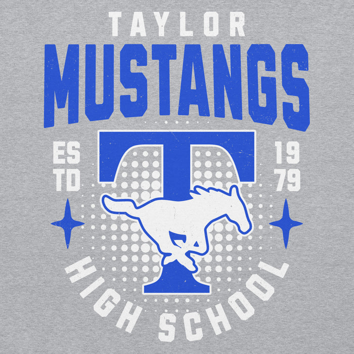 Close-up view of Taylor High School Mustangs Grey Classic Unisex Hoodie 204