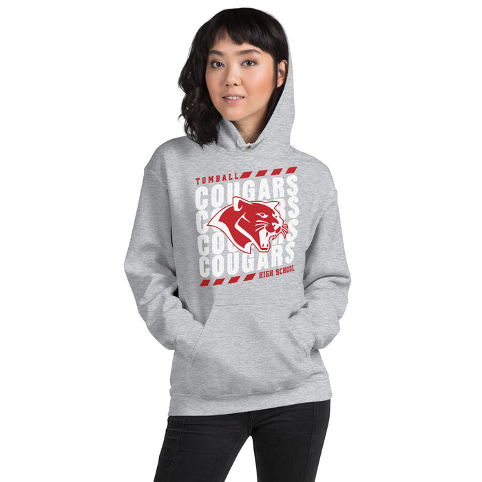 Woman wearing Tomball High School Cougars Grey Classic Unisex Hoodie 223