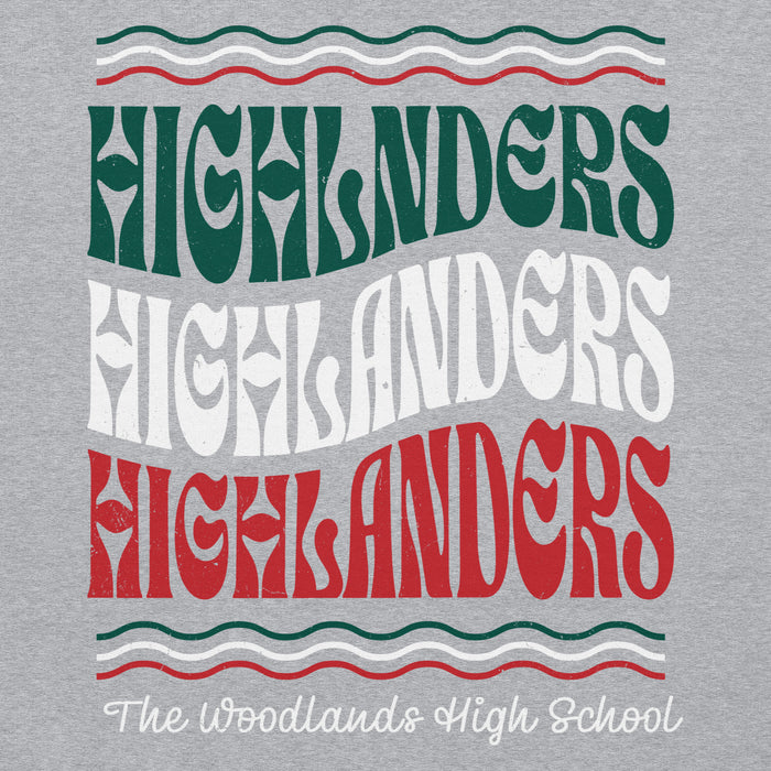 Close-up view of The Woodlands High School Highlanders Sport Grey Classic Unisex Hoodie 227