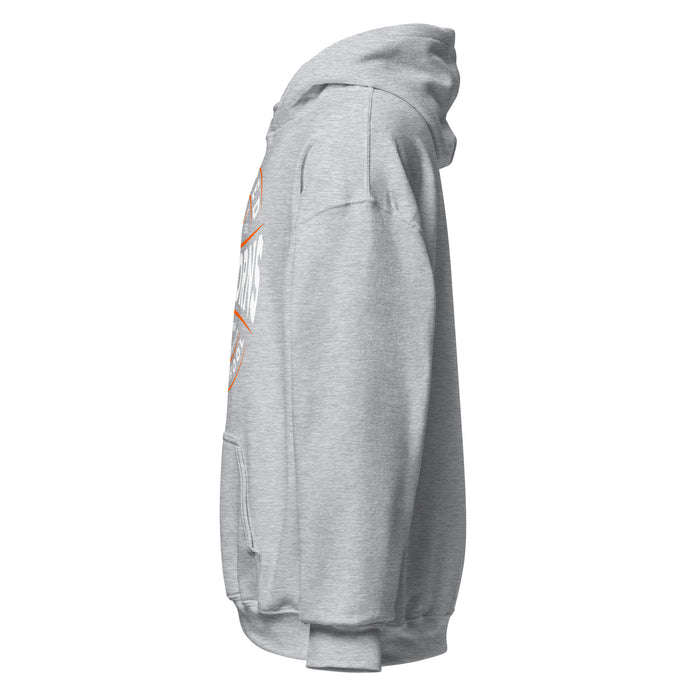 Left side view of United High School Longhorns Grey Classic Unisex Hoodie 218