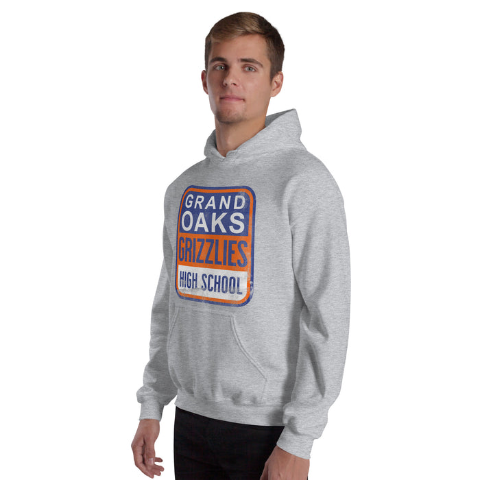 Man wearing a Grand Oaks High School Grizzlies Sport Grey Classic Unisex Hoodie 01