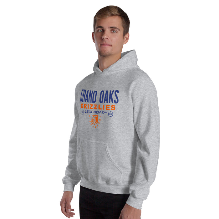 Man wearing a Grand Oaks High School Grizzlies Sport Grey Classic Unisex Hoodie 03