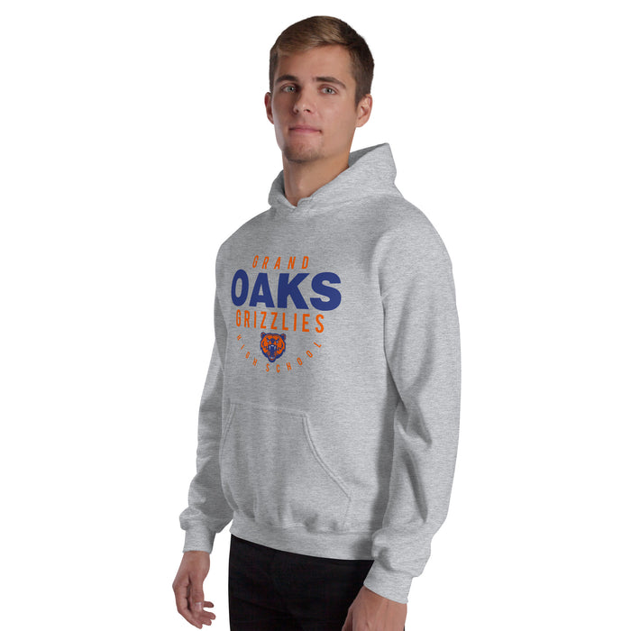 Man wearing a Grand Oaks High School Grizzlies Sport Grey Classic Unisex Hoodie 12