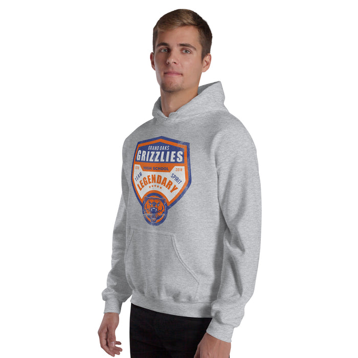 Man wearing a Grand Oaks High School Grizzlies Sport Grey Classic Unisex Hoodie 14