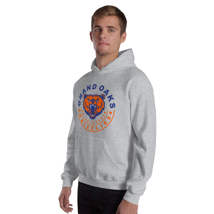 Man wearing a Grand Oaks High School Grizzlies Sport Grey Classic Unisex Hoodie 19