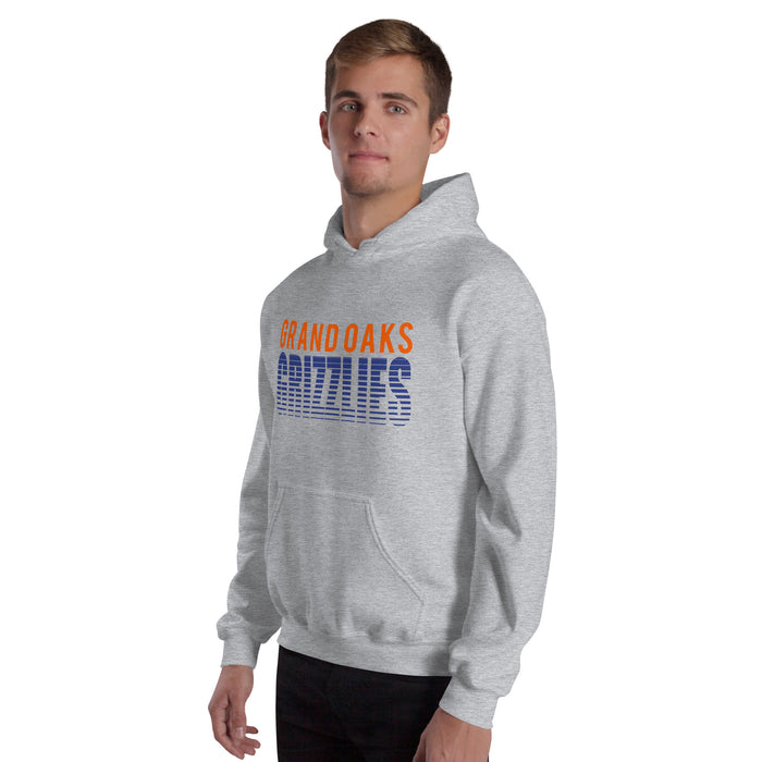 Man wearing a Grand Oaks High School Grizzlies Sport Grey Classic Unisex Hoodie 24