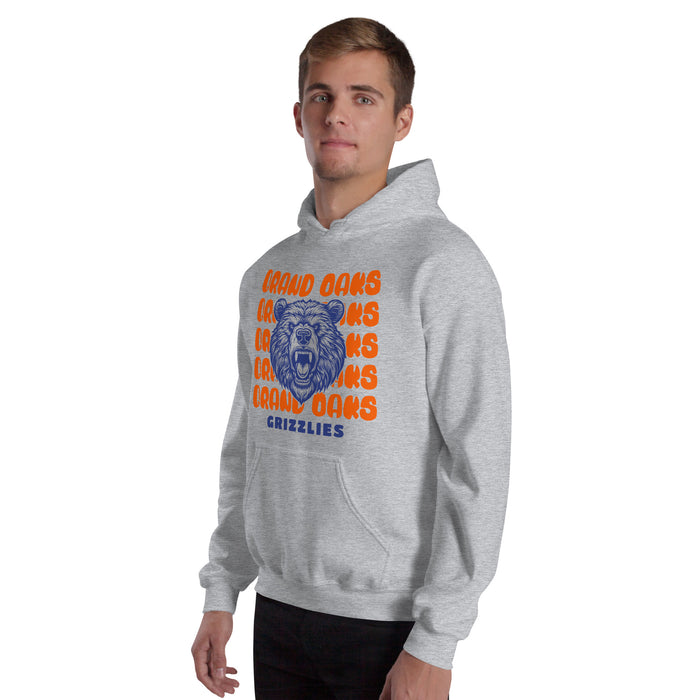 Man wearing a Grand Oaks High School Grizzlies Sport Grey Classic Unisex Hoodie 28