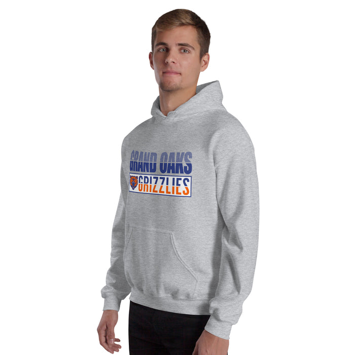 Man wearing a Grand Oaks High School Grizzlies Sport Grey Classic Unisex Hoodie 31