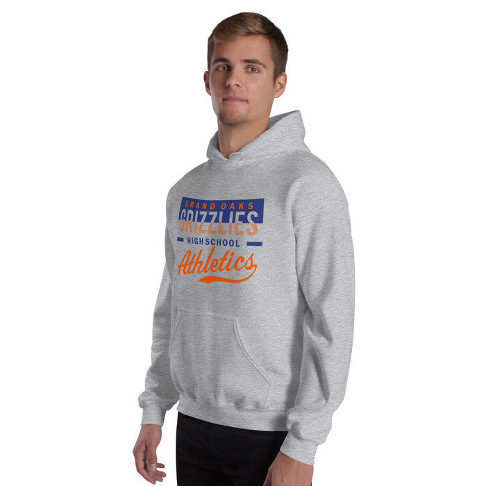 Man wearing a Grand Oaks High School Grizzlies Sport Grey Classic Unisex Hoodie 48