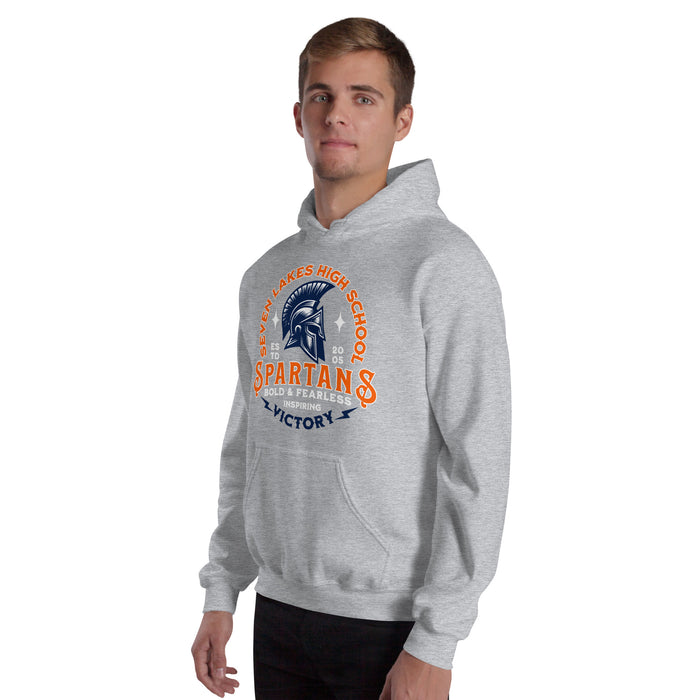 Man wearing Seven Lakes High School Spartans Grey Classic Unisex Hoodie 206