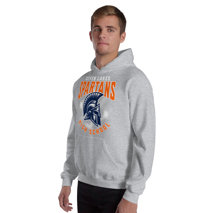 Man wearing Seven Lakes High School Spartans Grey Classic Unisex Hoodie 213